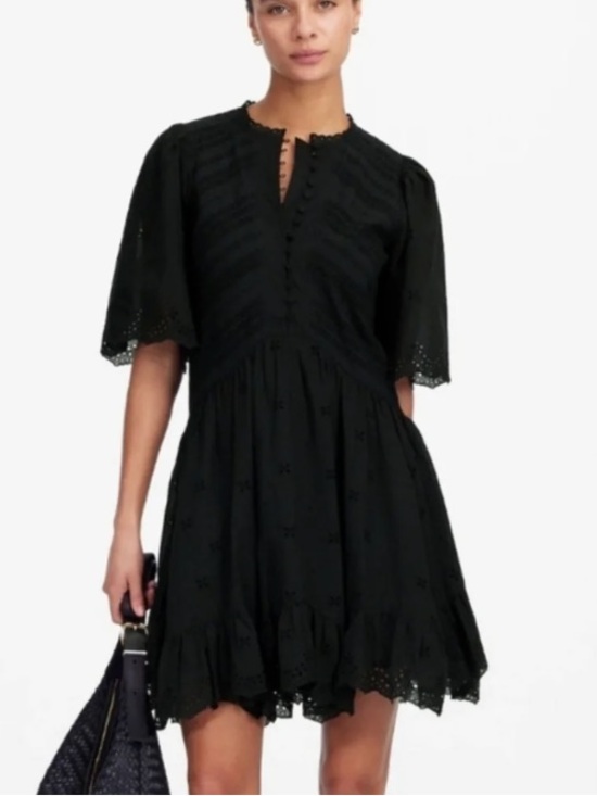 Madewell Dresses & Skirts - Madewell Eyelet Flutter Sleeve Mini Dress Jet Black Pockets - 4 NWT 100% Cotton